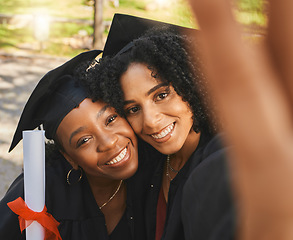 Image showing Graduate scroll, portrait or happy friends selfie for learning success, education development or graduation photo. College certificate diploma, face or university student smile for school achievement