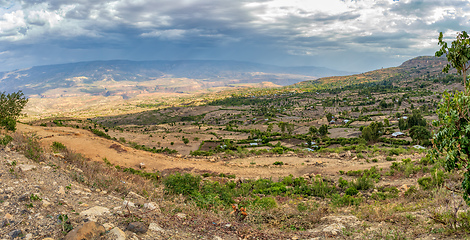 Image showing Highland landscape with houses, Ethiopia