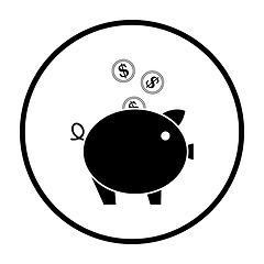 Image showing Golden Coins Fall In Piggy Bank Icon