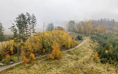 Image showing Aerial view of autumn countryside, traditional fall landscape in central Europe