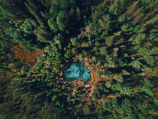 Image showing Geyser blue, silver lake with thermal springs