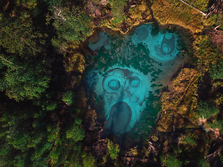 Image showing Geyser blue, silver lake with thermal springs