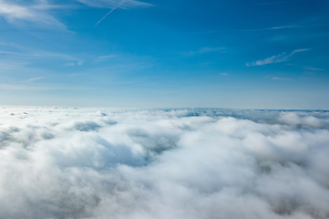 Image showing Aerial photo above the fog or white clouds