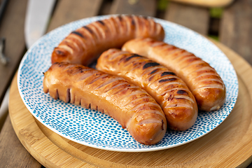 Image showing grilled sausages on plate