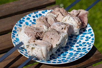 Image showing marinated pork meat skewers