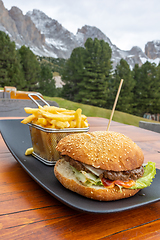 Image showing fresh burger and fries