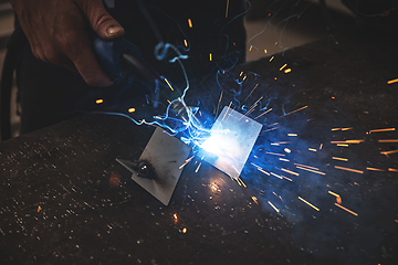 Image showing Welding of steel, sparking