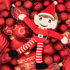 Image showing Christmas Eve Elf and Red Bauble Tree Ornaments