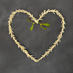 Image showing Christmas Gold Heart Wreath and Mistletoe 
