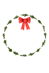 Image showing Juniper Fir Christmas Wreath with Red Bow