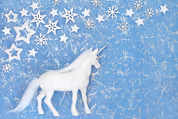 Image showing Christmas Magical Unicorn Ornament Background with Decorations