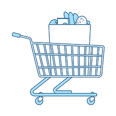 Image showing Shopping Cart With Bag Of Food Icon