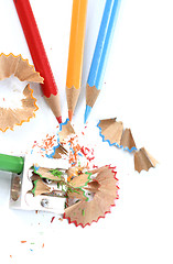 Image showing Pencils and sharpener