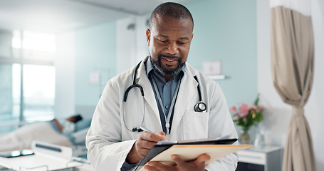 Image showing Internet, black man and doctor with a tablet, career or connection with online results, research or email. African person, worker or medical professional with tech, healthcare or career with website