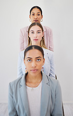 Image showing Row, company and portrait of business women in office for empowerment, teamwork and collaboration. Corporate, support and line of people in workplace for leadership, career and startup opportunity