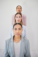 Image showing Portrait, serious and group of business people in row at corporate office. Face, team of employees in line and women, lawyers or workers together in collaboration, unity in cooperation or leadership