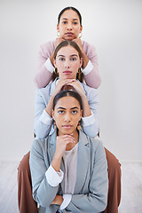 Image showing Row, startup and portrait of business women in office for empowerment, teamwork and collaboration. Corporate, support and line of people in workplace for company leadership, career and opportunity