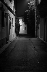 Image showing dark alley and houses at night