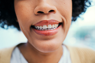 Image showing Woman, mouth and closeup dental cleaning, teeth whitening or healthy gums. Zoom female person, natural smile and oral wellness for hygiene confident care grooming, fresh treatment or healthcare lips