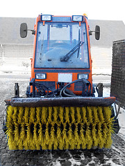 Image showing Winter - Snow sweeper tractor in Denmark