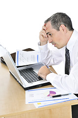 Image showing Businessman at his desk on white background