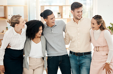 Image showing Diversity, team and support, success and solidarity with collaboration in office and happy workplace. Business people, trust and community workforce, teamwork and team building in company.