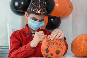 Image showing Halloween carnival with new reality with pandemic concept.