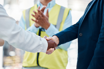 Image showing Welcome, B2B or business people shaking hands in corporate partnership, collaboration or success company deal. Handshake, thank you or teamwork for business meeting trust or creative strategy support