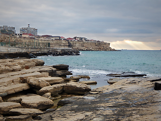 Image showing Rocky coast of the Caspian Sea.