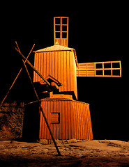 Image showing Wooden Windmill at Night