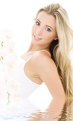 Image showing blonde in cotton underwear with orchid