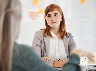 Image showing Business women, teamwork or collaboration in office for strategy planning, company finance budget or growth innovation. Corporate financial workers, employees or people in boardroom meeting for goals