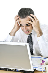 Image showing Businessman at his desk on white background