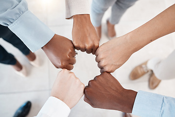 Image showing Fist bump, office team and hands together with diversity to show work community, trust and success. Team building, support and winner hand sign of a workforce group showing teamwork and motivation