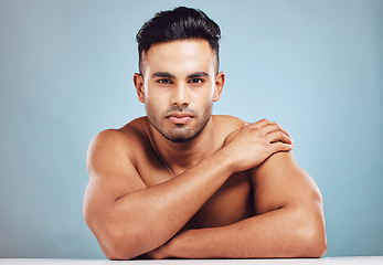 Image showing Skincare, wellness and male beauty with india model for cosmetics, health and wellness with skin care, self care and dermatology. Portrait of man in studio for clean, healthy and clear skin in studio