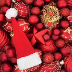 Image showing Christmas Santa Hat and Red Bauble Luxury Decorations