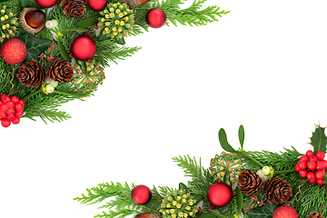 Image showing Christmas Winter Flora and Bauble Background Border 