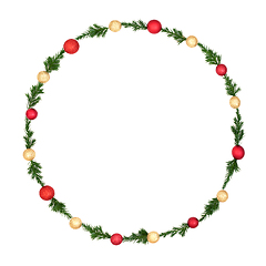 Image showing Christmas Red and Gold Bauble Winter Fir Wreath Decoration