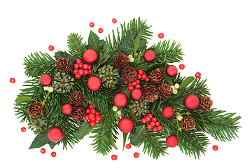 Image showing Christmas Bauble Decorations and Winter Flora