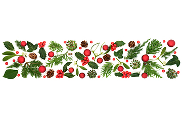 Image showing Christmas Winter Holly Flora Red Bauble Banner