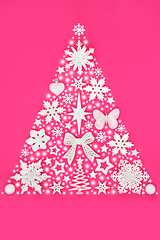 Image showing Christmas Tree with Abstract Snow and White Ornaments