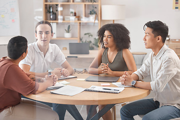 Image showing Planning, marketing and business people meeting for strategy, communication and partnership. Teamwork, collaboration and manager talking to workers about agenda, schedule and creative plan at work