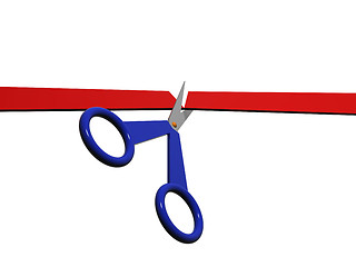 Image showing Scissors and red ribbon