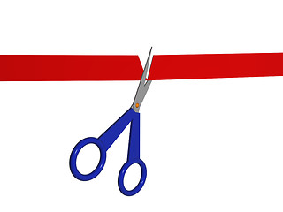 Image showing Scissors and red ribbon