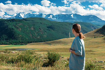 Image showing woman in Altai mountains, beauty summer day