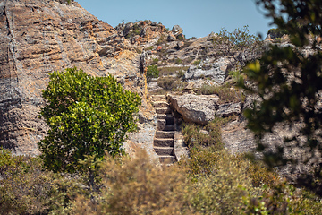 Image showing Stone stairs in tourist trail. Isalo National Park in the Ihorombe Region, Madagascar
