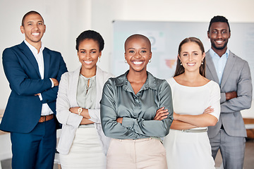 Image showing Business team portrait, people smile in professional office and global company diversity in Toronto boardroom. Black woman in leadership career, happy corporate staff together.and group success