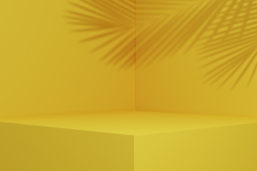 Image showing Yellow background studio interior room with tropical palm shadow
