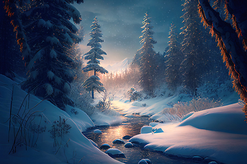 Image showing Winter landscape wallpaper with pine forest covered with snow, m