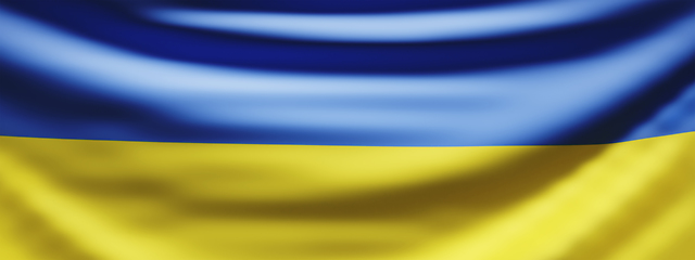 Image showing National flag of Ukraine.  Blue and yellow silk fabric Ukrainian